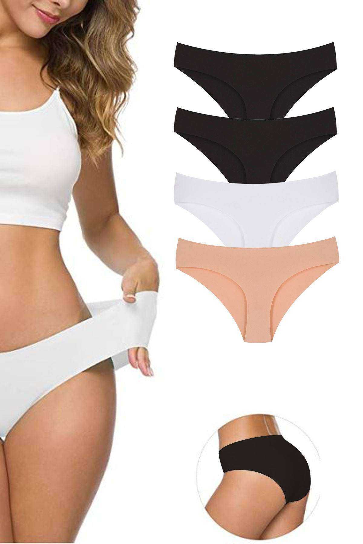 Shop58 4 Adet Kadın Dikişsiz Lazer Kesim Esnek İz yapmayan Külot S4