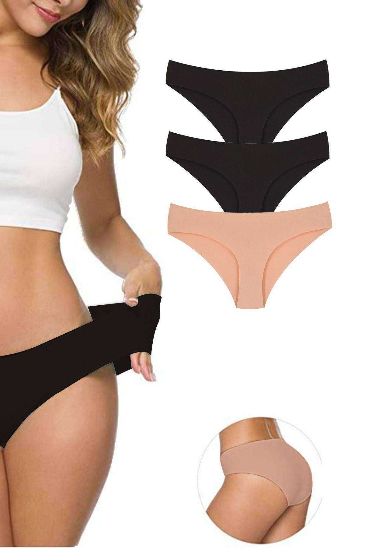 Shop58 3 Adet Kadın Dikişsiz Lazer Kesim Esnek İz yapmayan Külot S2