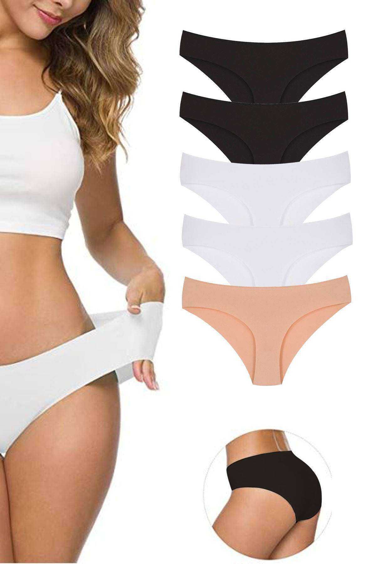 Shop58 5 Adet Kadın Dikişsiz Lazer Kesim Esnek İz yapmayan Külot S4