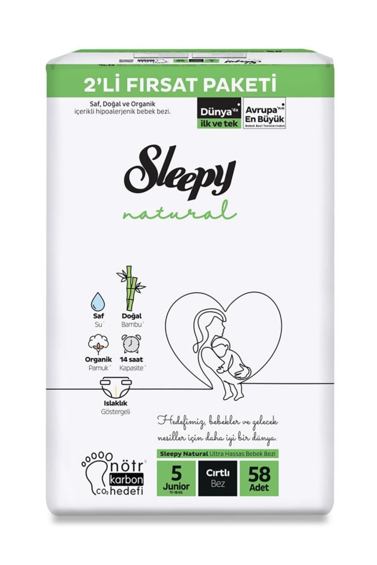 MR RZN STORE Natural Bebek Bezi 2'Li Fırsat Paketi 5 Beden 58 Adet