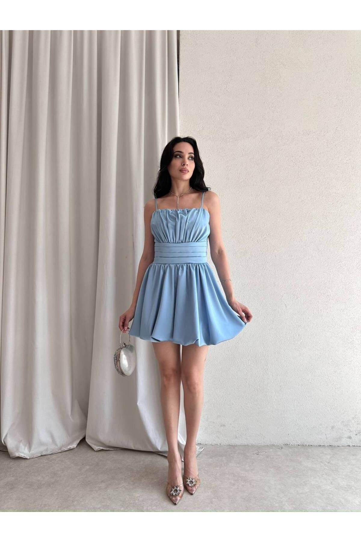S&A Collectionn Kadın İnce Askılı Mini Balon Elbise