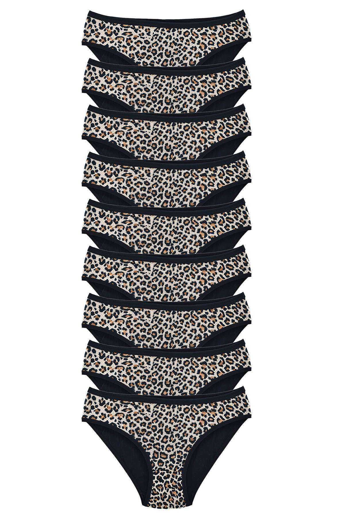 Shop58 9 Adet Leopar Desenli Likralı Yumuşak Dokulu Kadın Slip Külot