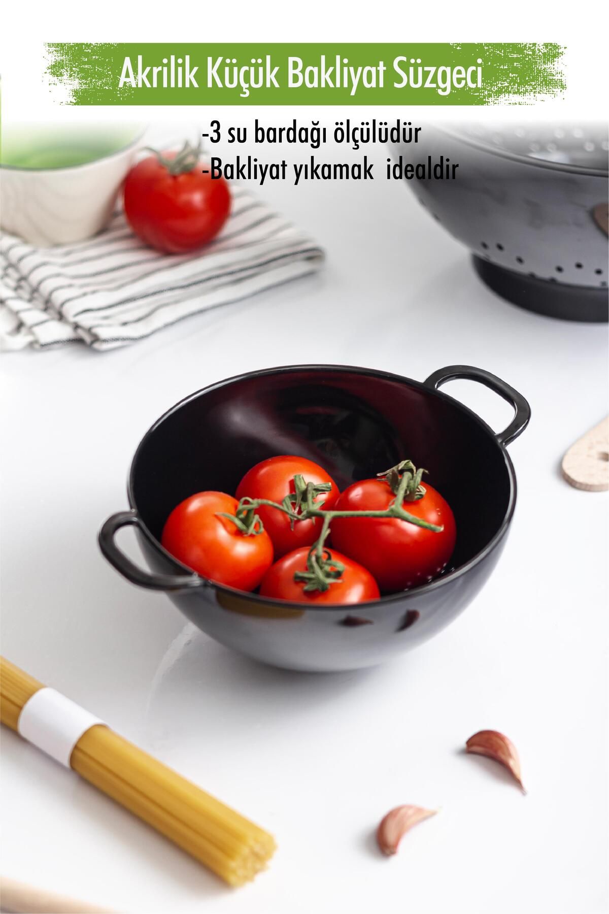 Shop58 Akrilik Siyah Mini Pirinç Süzgeçi & Bakliyat Süzgeçi (3 SU BARDAĞI ÖLÇÜLÜ)