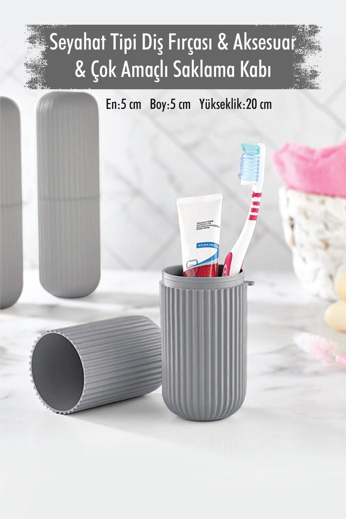 Shop58 Gri Seyahat Tipi Diş Fırçası & Aksesuar Kutusu & Çok Amaçlı Saklama Kabı