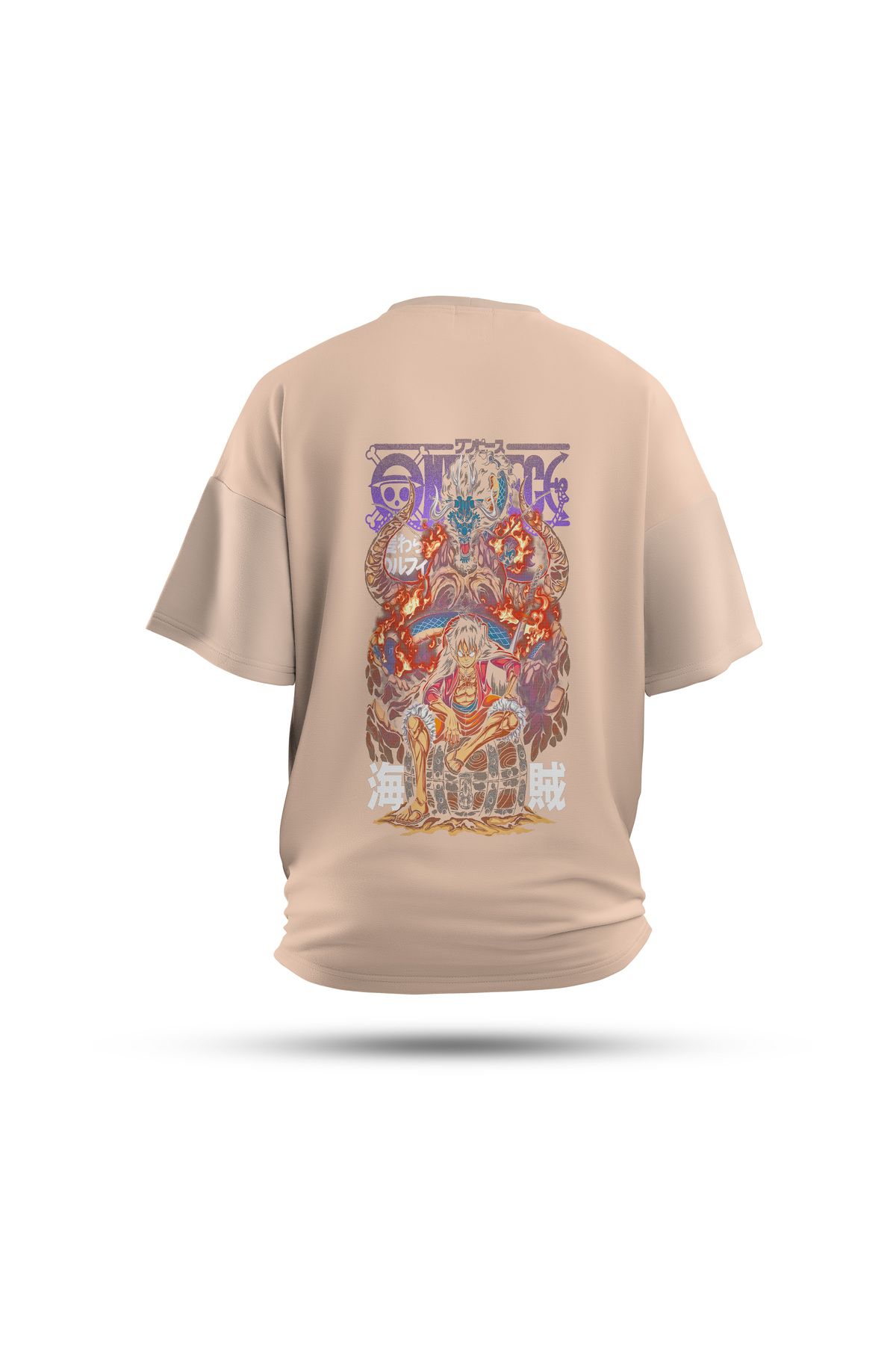 Zestia Unisex T-Shirt, One Piece Anime Sırt Baskılı, Regular, %100 Pamuk, Krem T-Shirt No: 00155