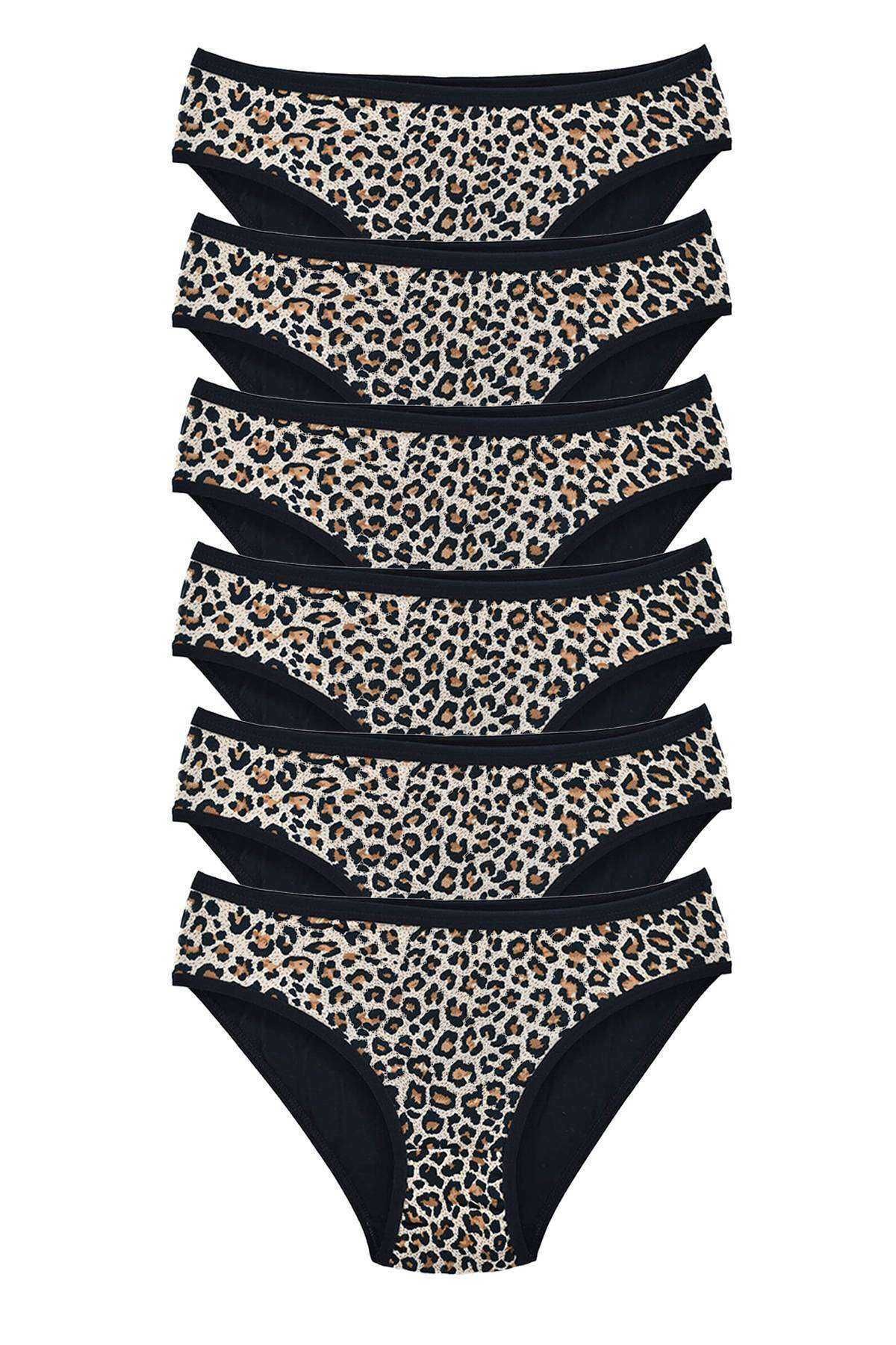 Shop58 6 Adet Leopar Desenli Likralı Yumuşak Dokulu Kadın Slip Külot