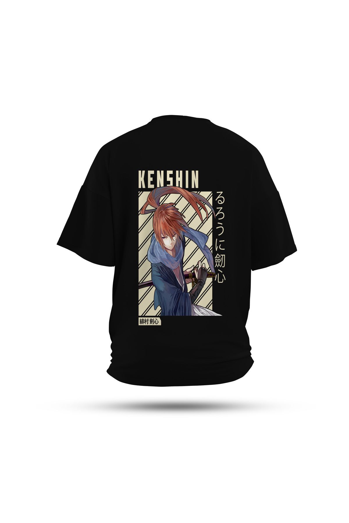 Zestia Unisex T-Shirt, Samurai X Anime Sırt Baskılı, Regular, %100 Pamuk, Siyah T-Shirt No: 00141