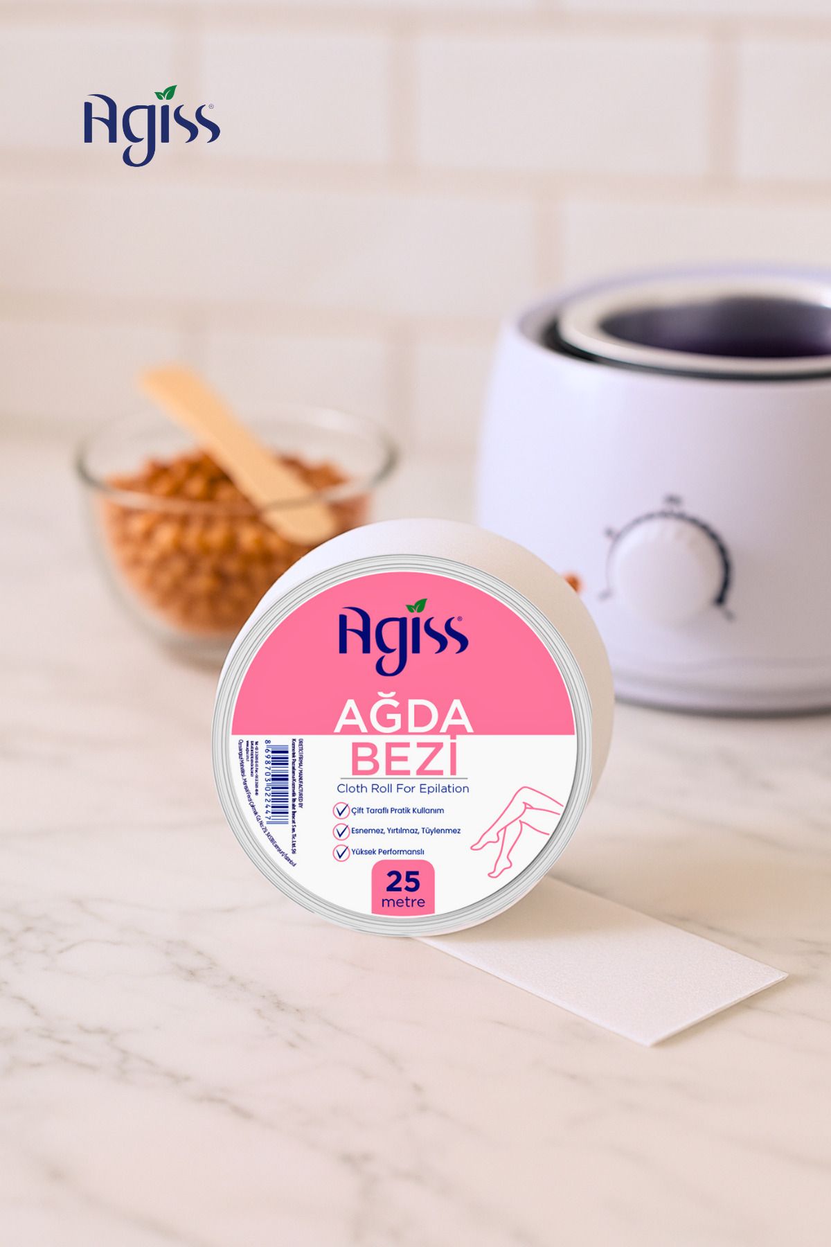 AGISS-قطعة قماش لتطبيق الشمع لجميع أنواع البشرة، شريط شمع بطول 25 مترًا 7