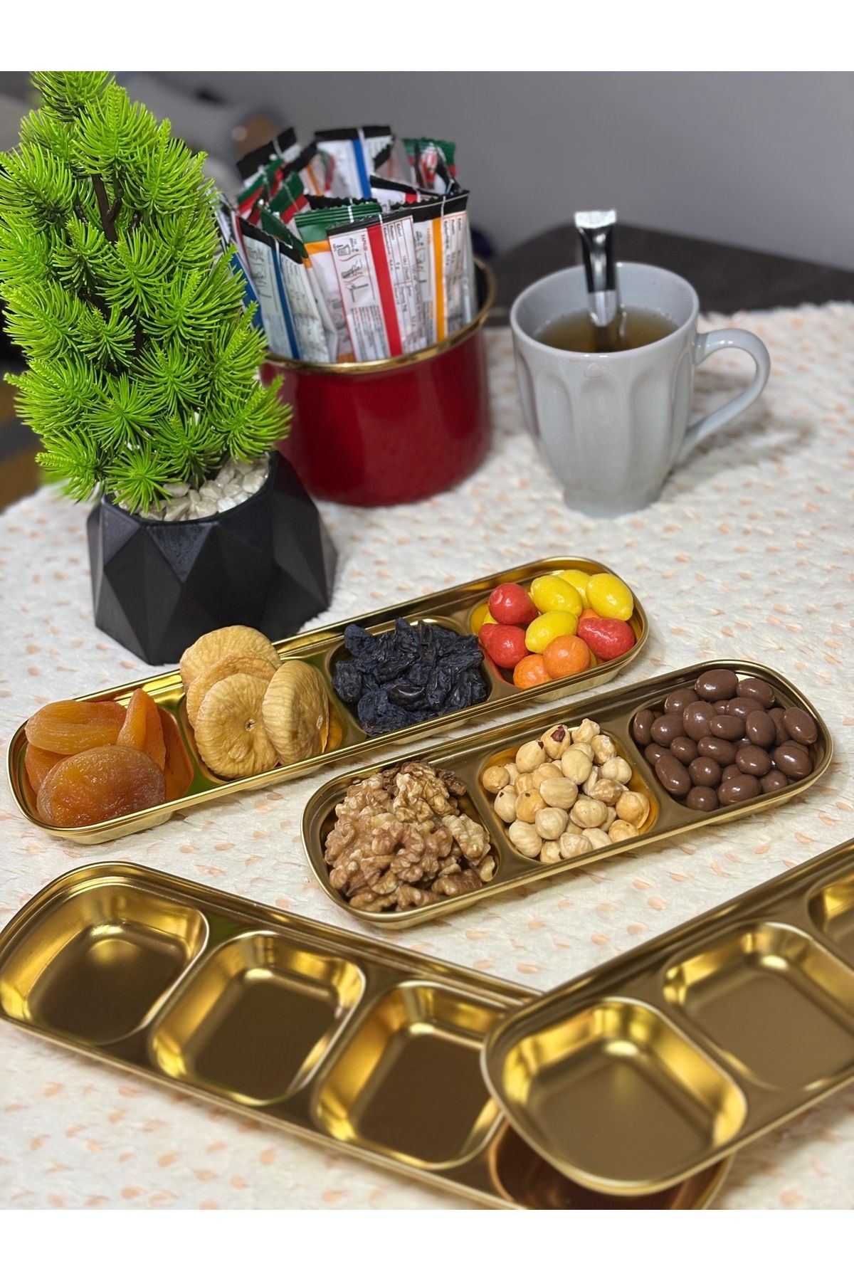 Mumla Design 4 bölmeli gold çok amaçlı sunum tabağı