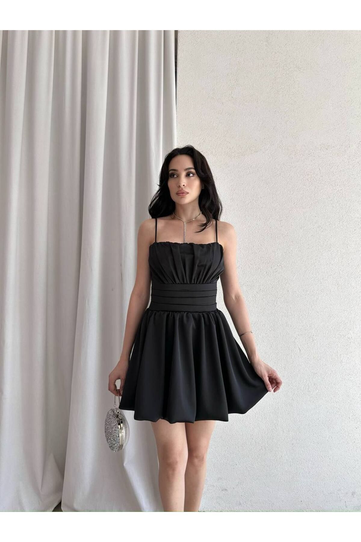 S&A Collectionn Kadın İnce Askılı Mini Balon Elbise