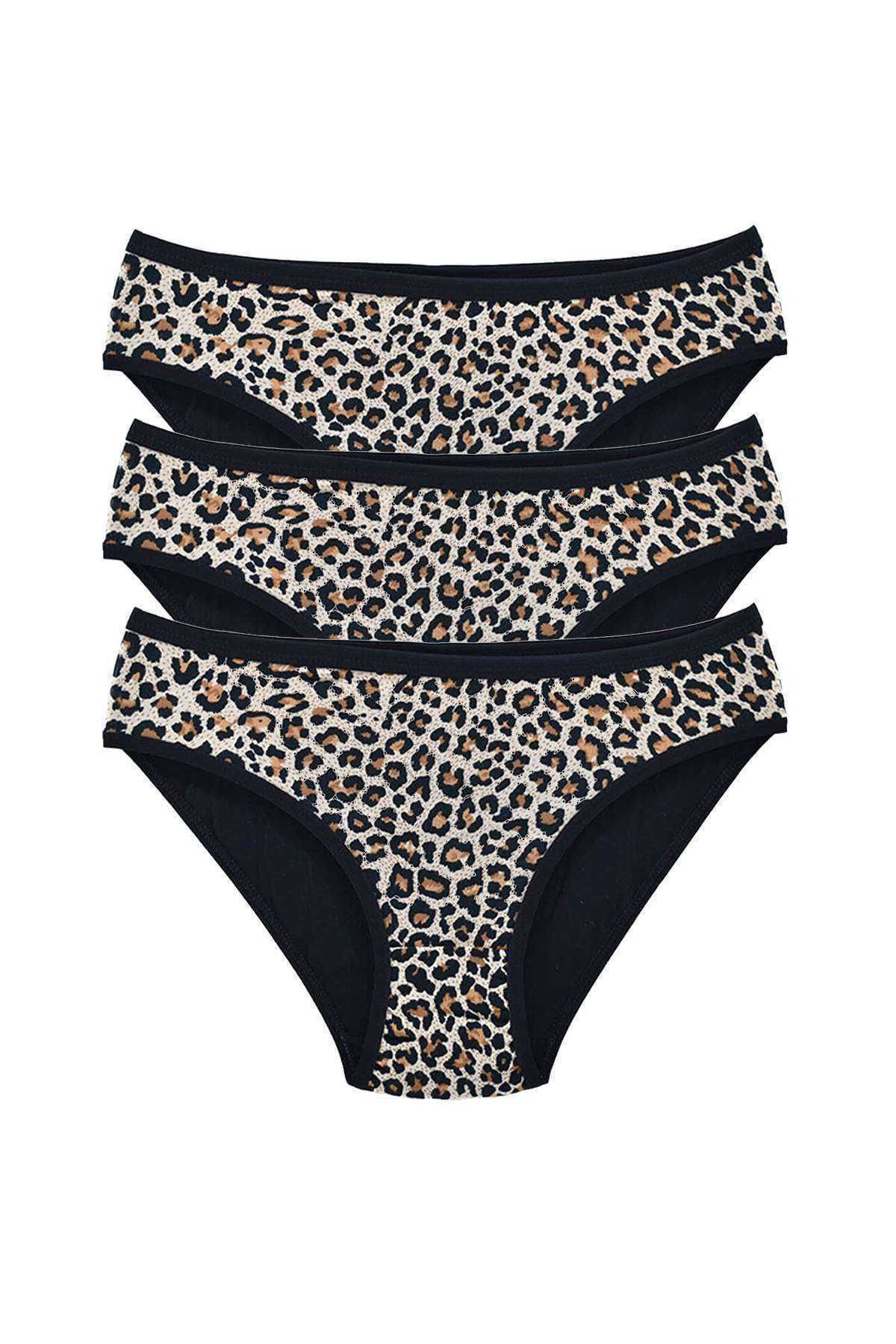 Shop58 3 Adet Leopar Desenli Likralı Yumuşak Dokulu Kadın Slip Külot