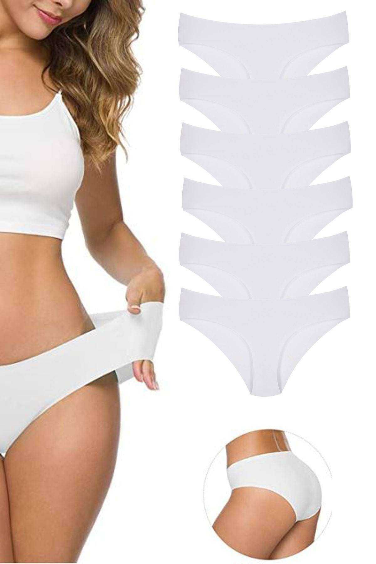 Shop58 6 Adet Kadın Dikişsiz Lazer Kesim Esnek İz yapmayan Külot Beyaz