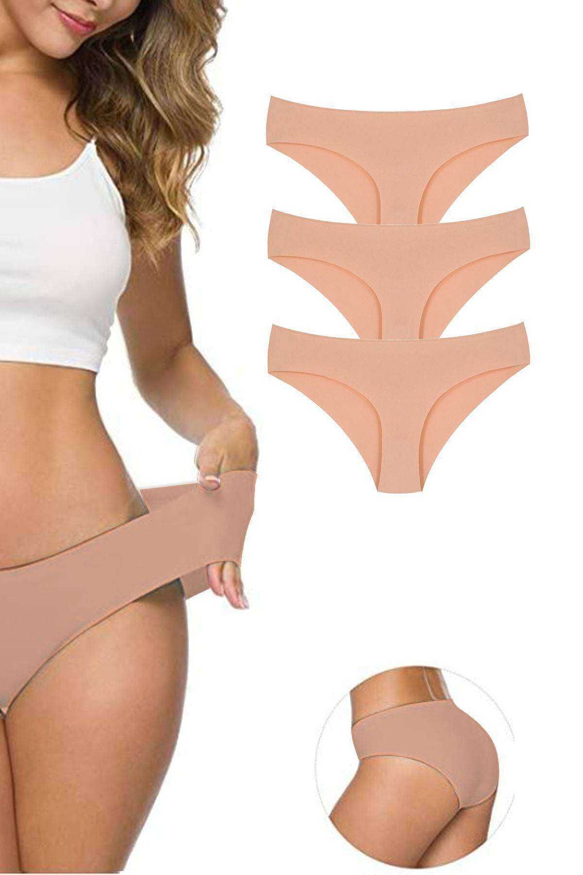 Shop58 3 Adet Kadın Dikişsiz Lazer Kesim Esnek İz yapmayan Külot Ten