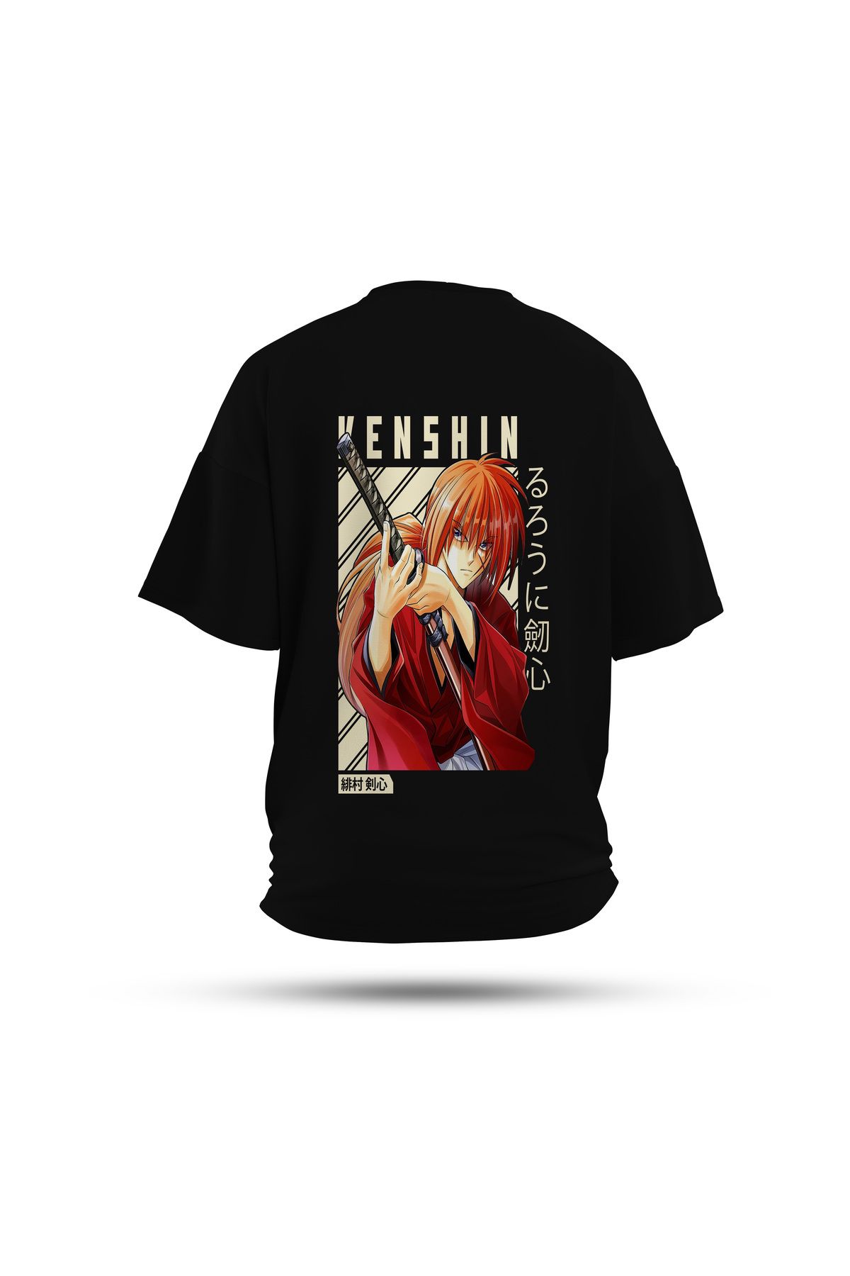 Zestia Unisex T-Shirt, Samurai X Anime Sırt Baskılı, Regular, %100 Pamuk, Siyah T-Shirt No: 00140