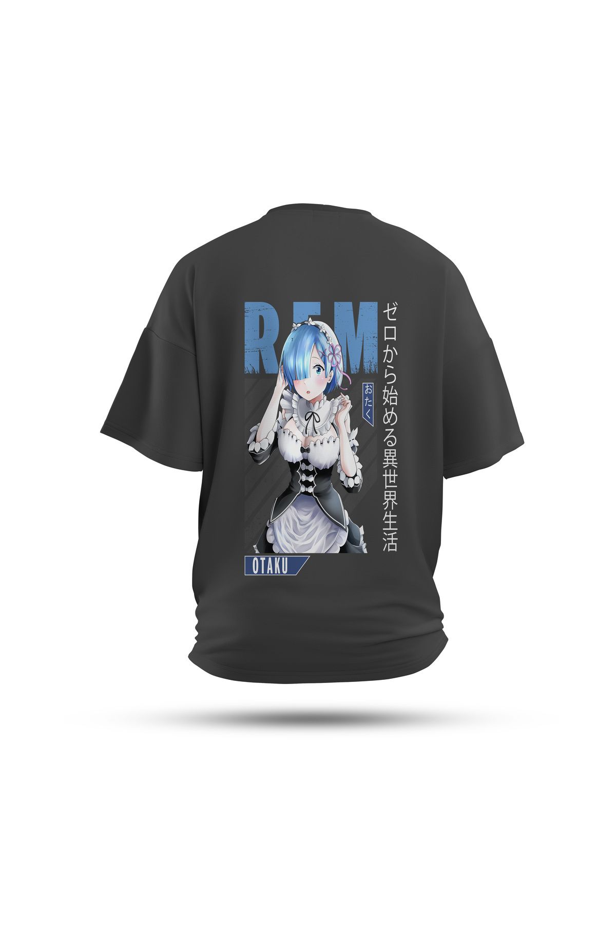 Zestia Unisex T-Shirt, Rem Anime Sırt Baskılı, Regular, %100 Pamuk, Antrasit T-Shirt No: 00169