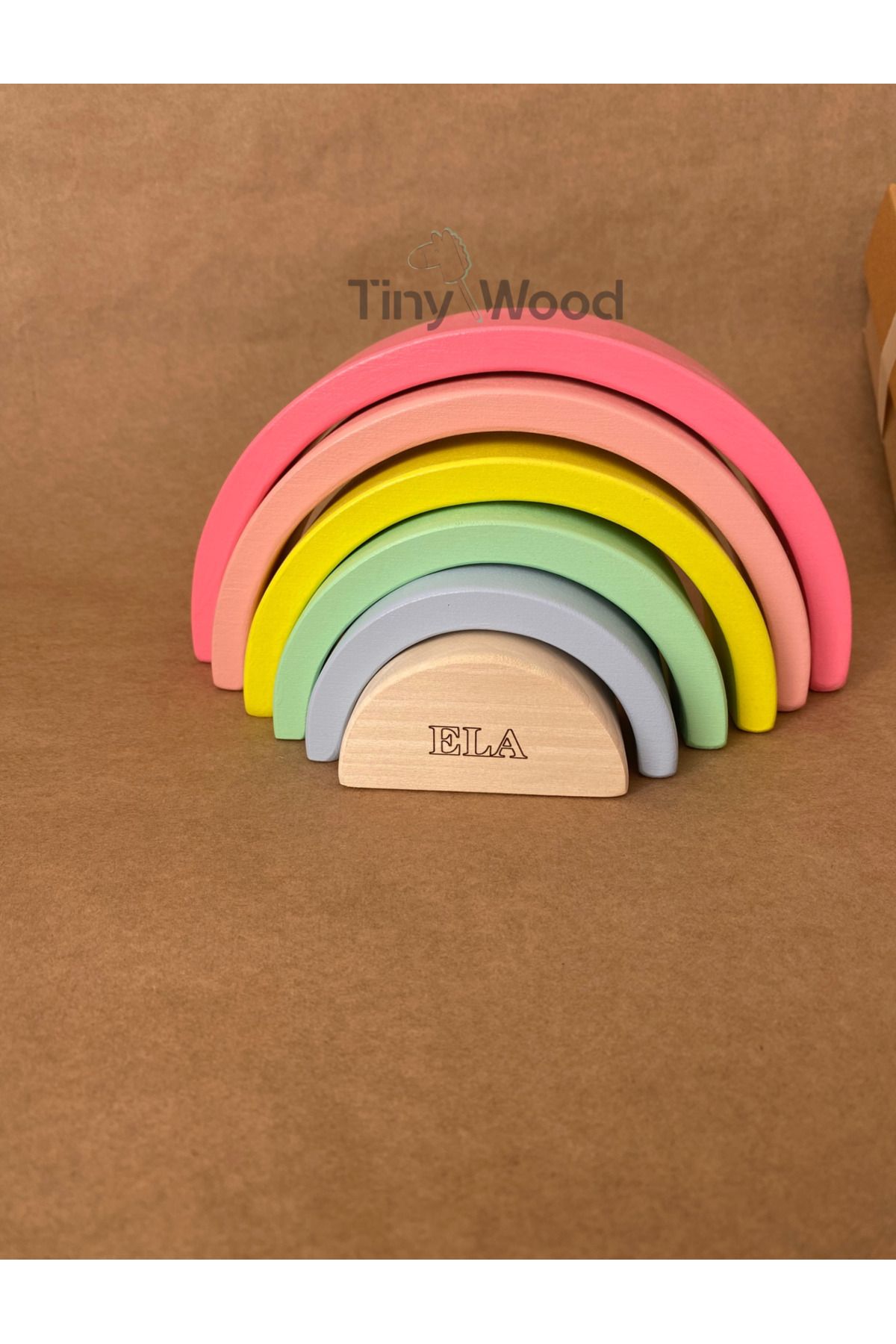 tiny wood İsme Özel Ahşap Waldorf Gökkuşağı | 6'lı Pastel Tonlarda Montessori Oyuncağı