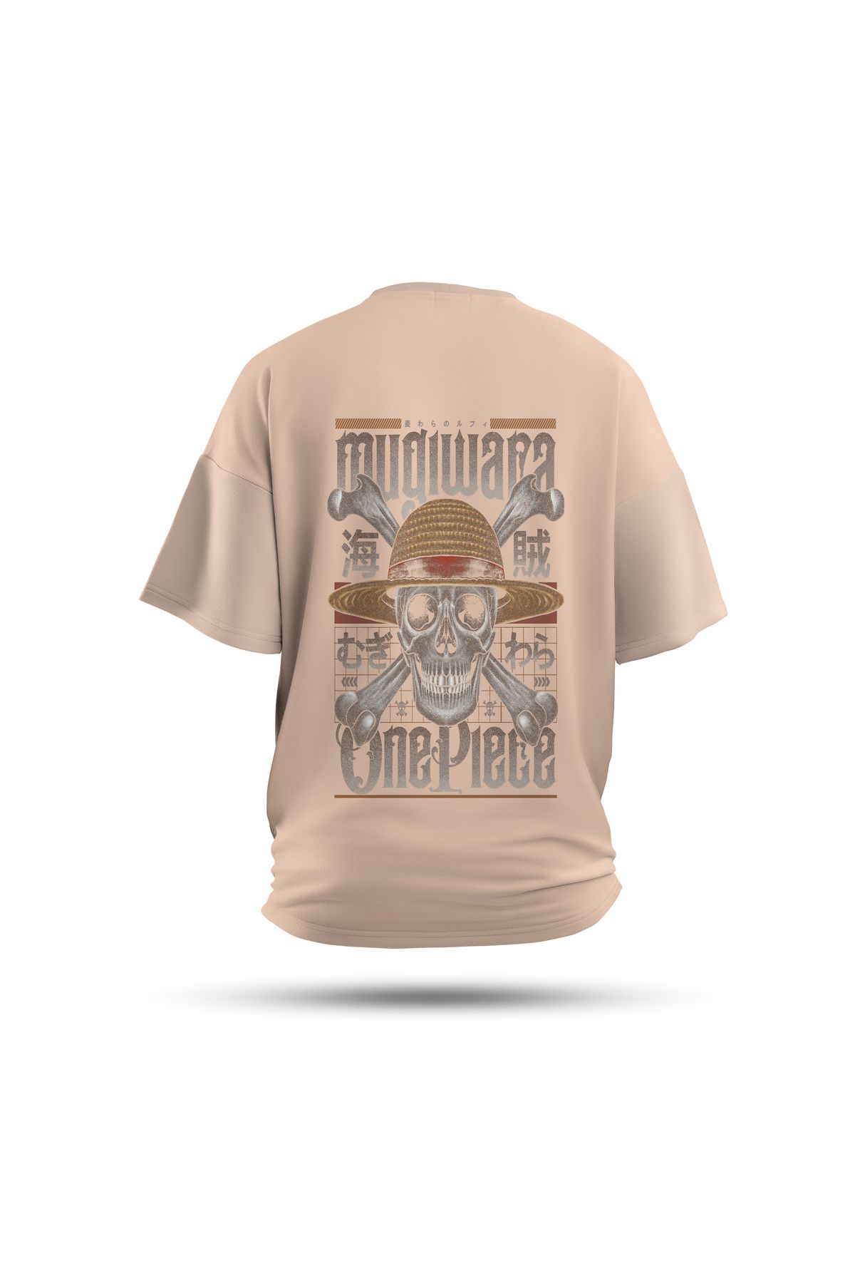 Zestia Unisex T-Shirt, One Piece Anime Sırt Baskılı, Regular, %100 Pamuk, Krem T-Shirt No: 00149