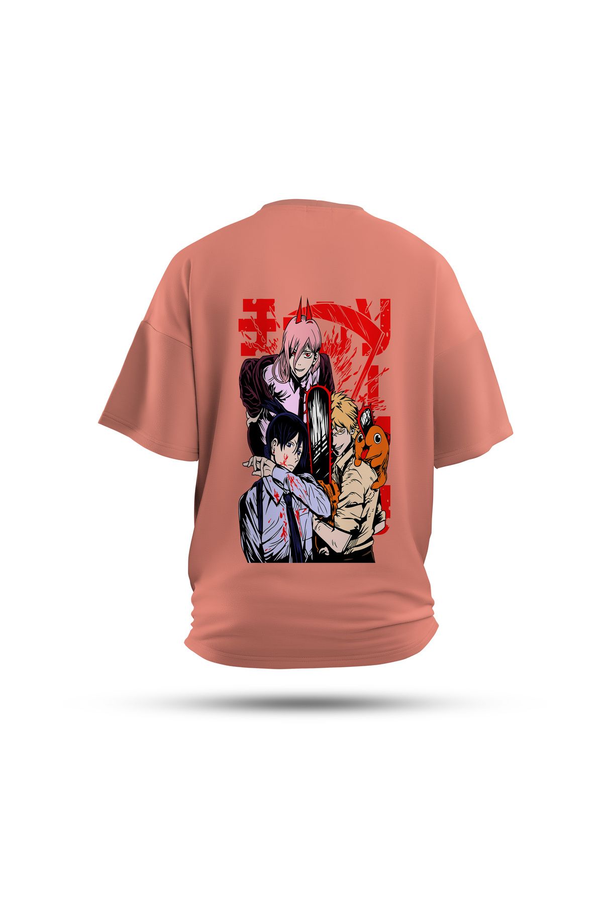 Zestia Unisex T-Shirt, Chainsaw Anime Sırt Baskılı, Regular, %100 Pamuk, Somon T-Shirt No: 00164