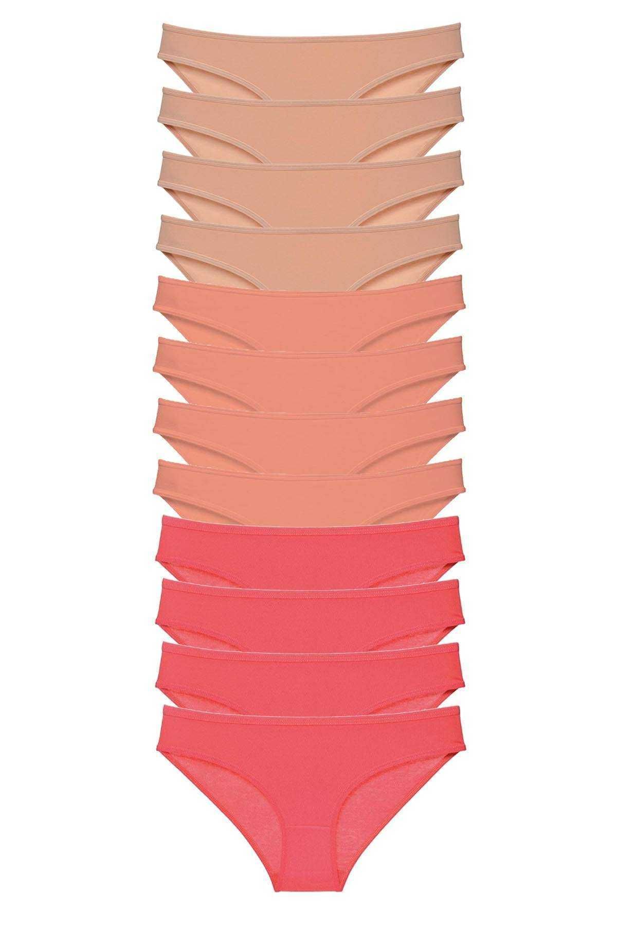 Shop58 12 adet Süper Eko Set Likralı Kadın Slip Külot Ten Pudra Fuşya