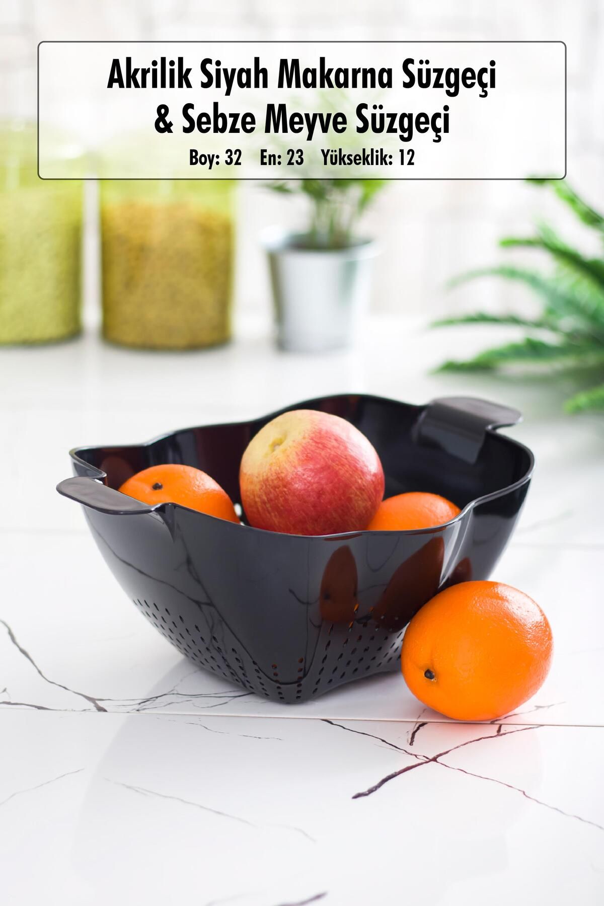 Shop58 Akrilik Siyah Makarna Süzgeçi & Sebze Meyve Süzgeçi Siyah (32 * 23 Cm)