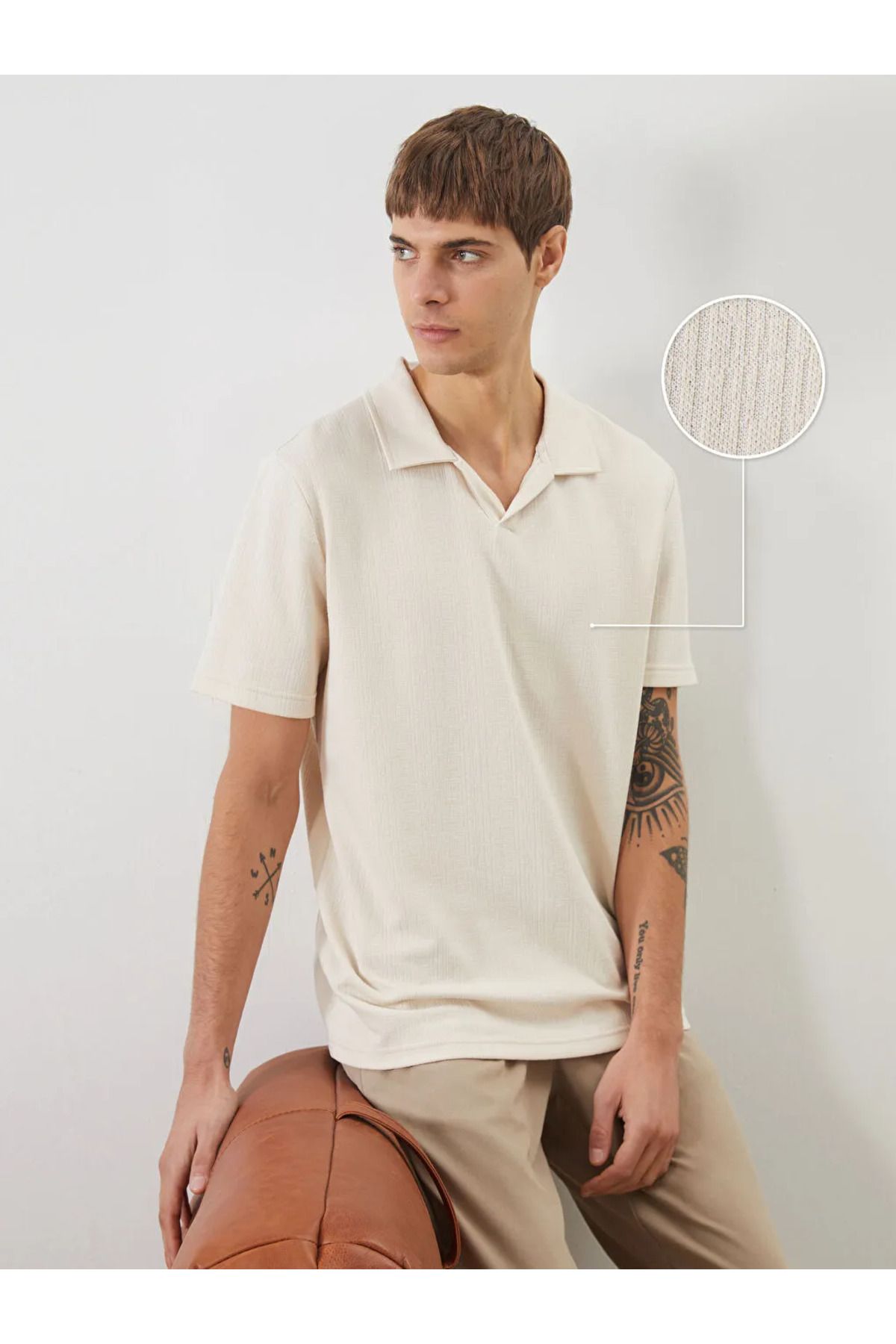 LC Waikiki XSIDE Bej Polo Yaka Erkek Dokulu Tişört