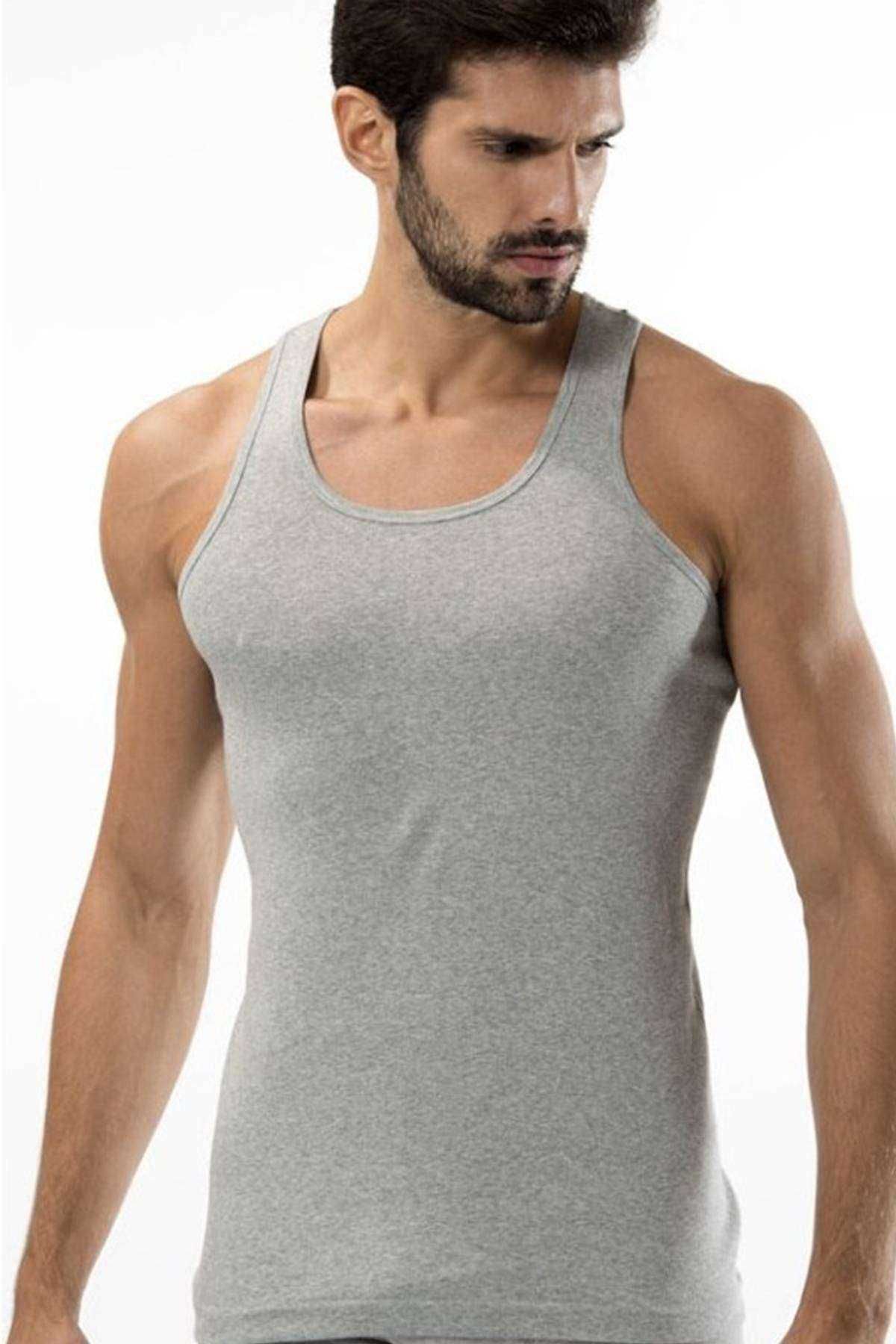 Shop58 3 adet Tutku Ribana Spor Erkek Gri Atlet 0118