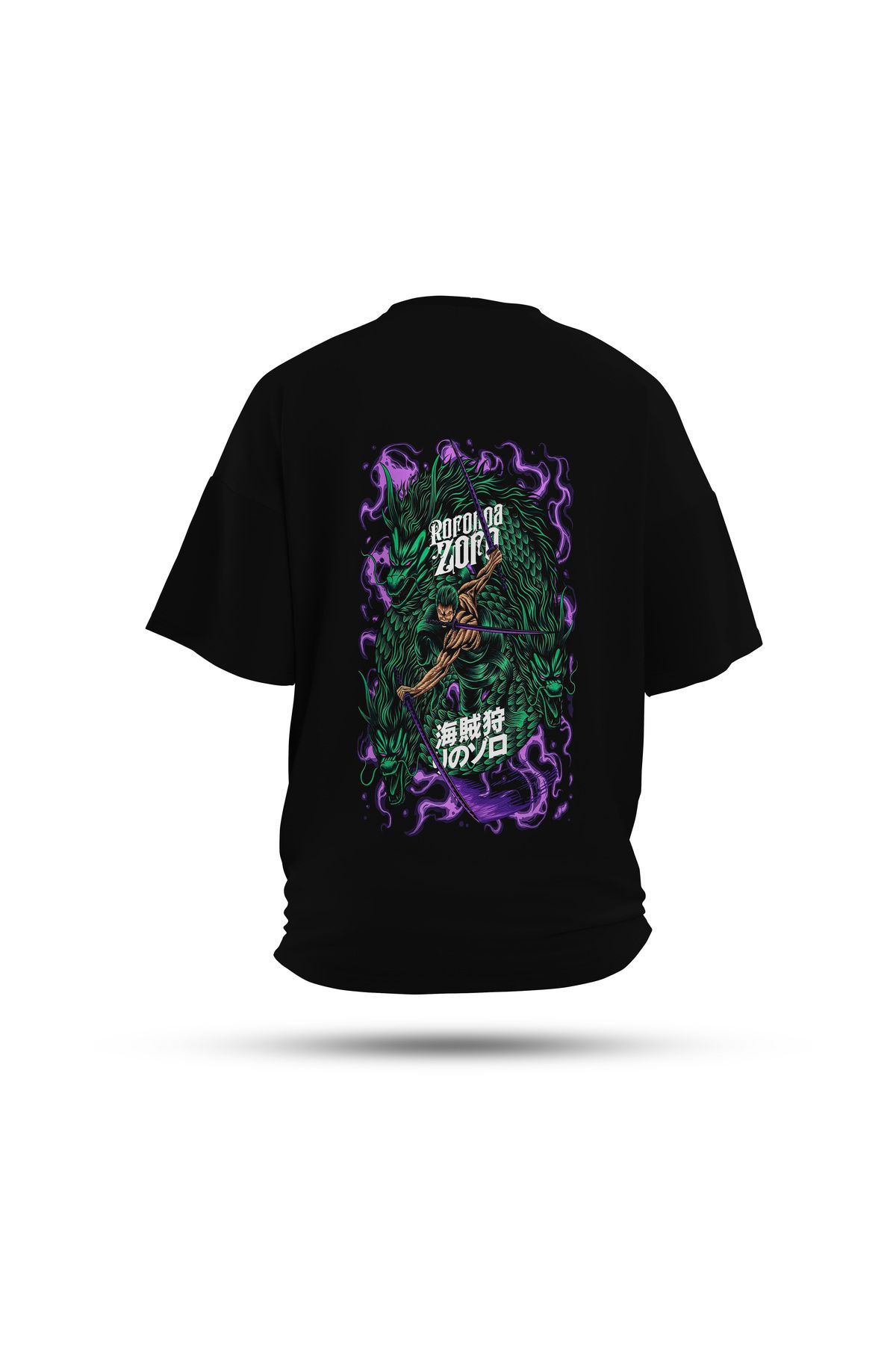 Zestia Unisex T-Shirt, One Piece Zoro Anime Sırt Baskılı, Regular, %100 Pamuk, Siyah T-Shirt No: 00145