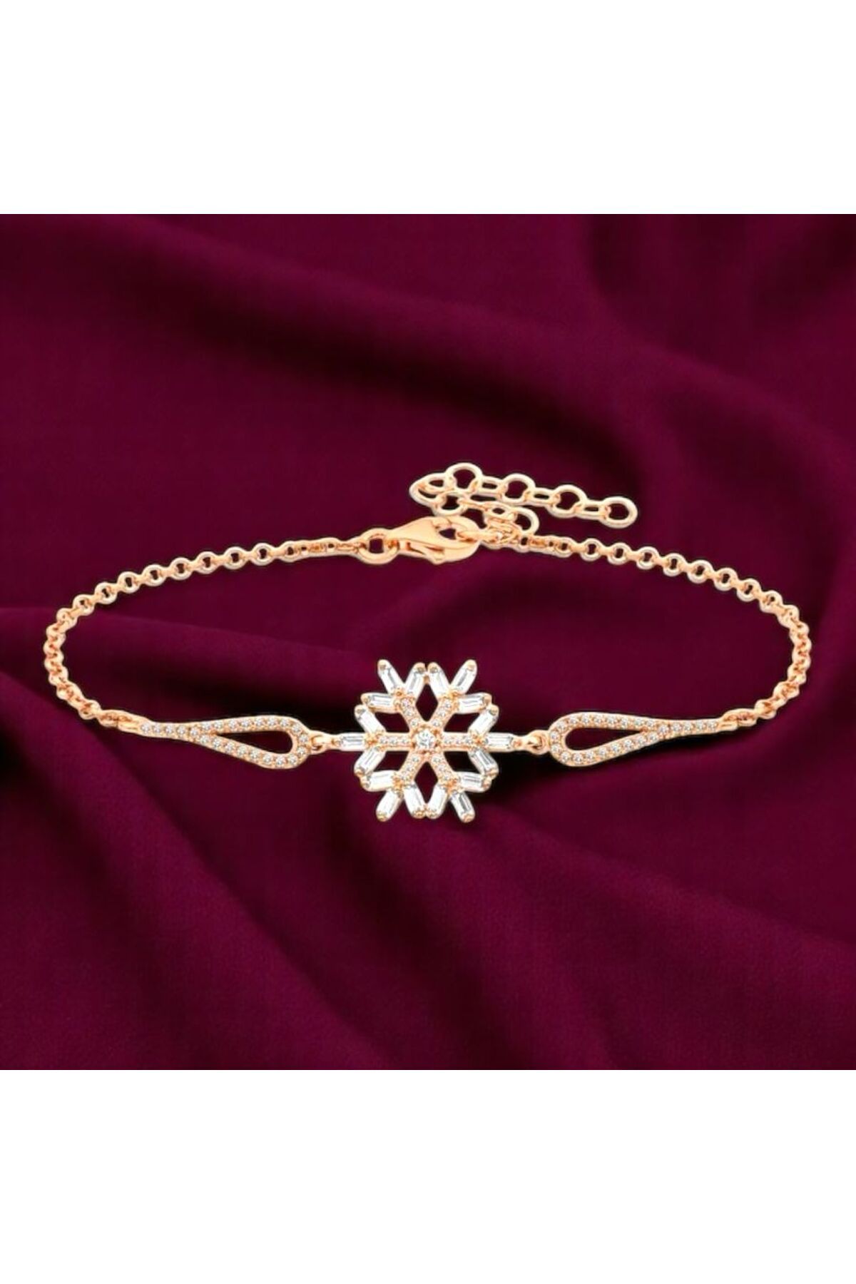 BAZAARİO 925 Ayar Gümüş Rose Baget Taşlı Kar Tanesi Bileklik