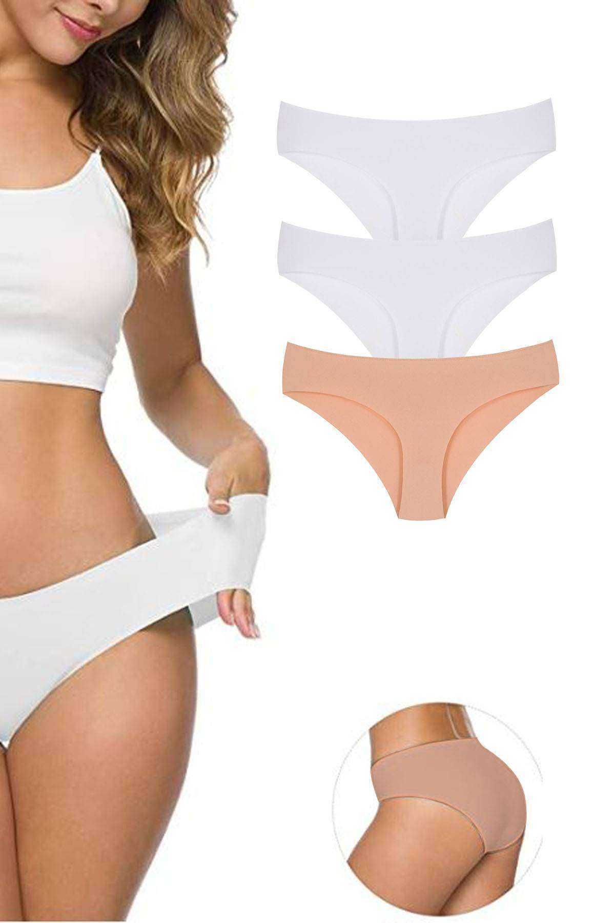 Shop58 3 Adet Kadın Dikişsiz Lazer Kesim Esnek İz yapmayan Külot S3