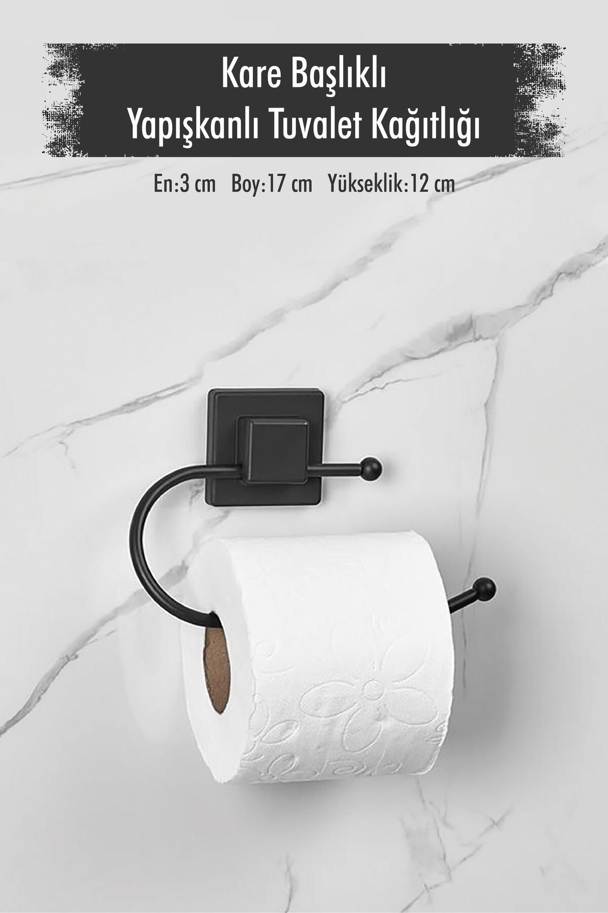 Shop58 Yapışkanlı Kare Başlıklı Siyah Tuvalet Kağıtlığı