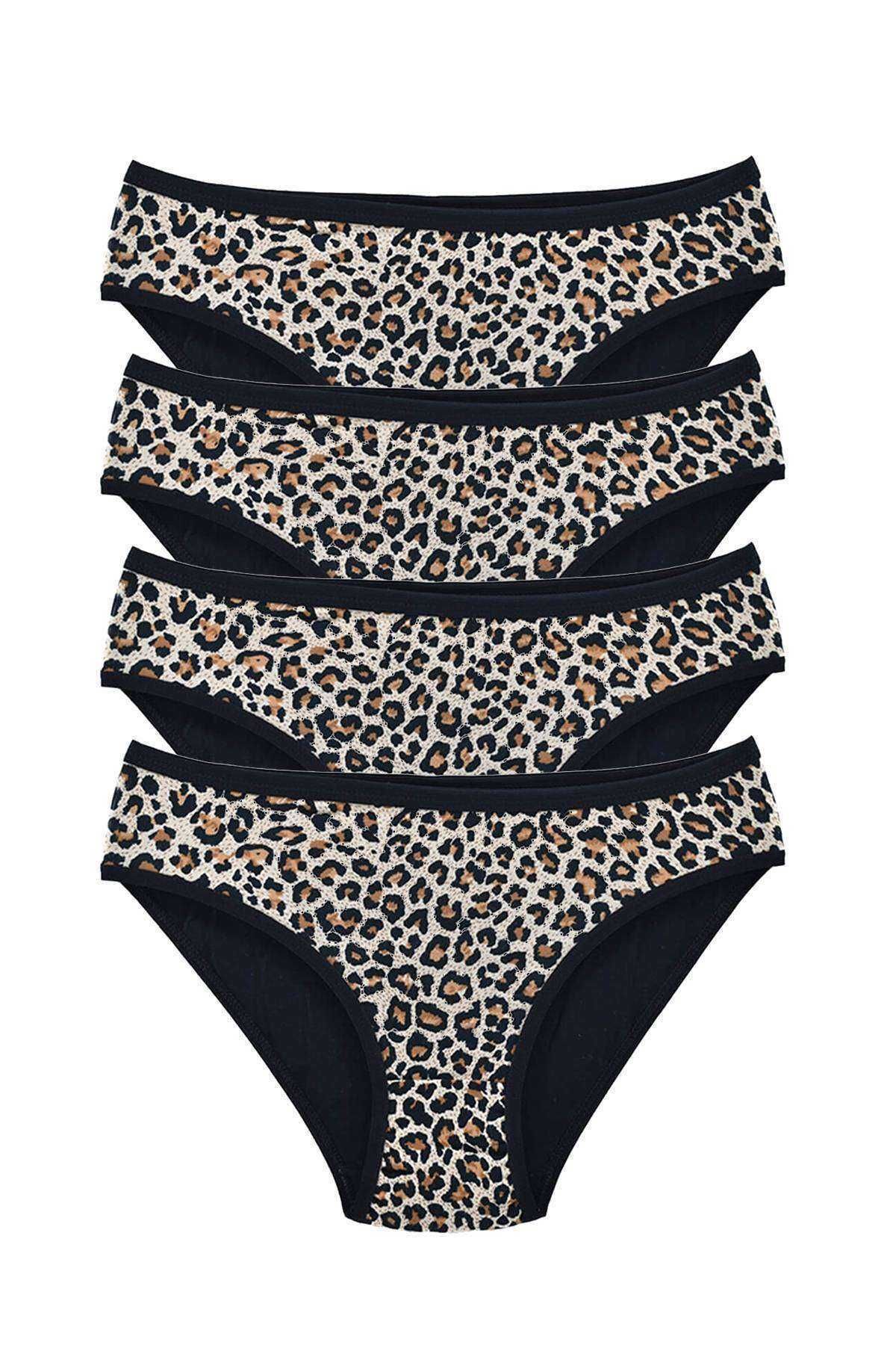 Shop58 4 Adet Leopar Desenli Likralı Yumuşak Dokulu Kadın Slip Külot