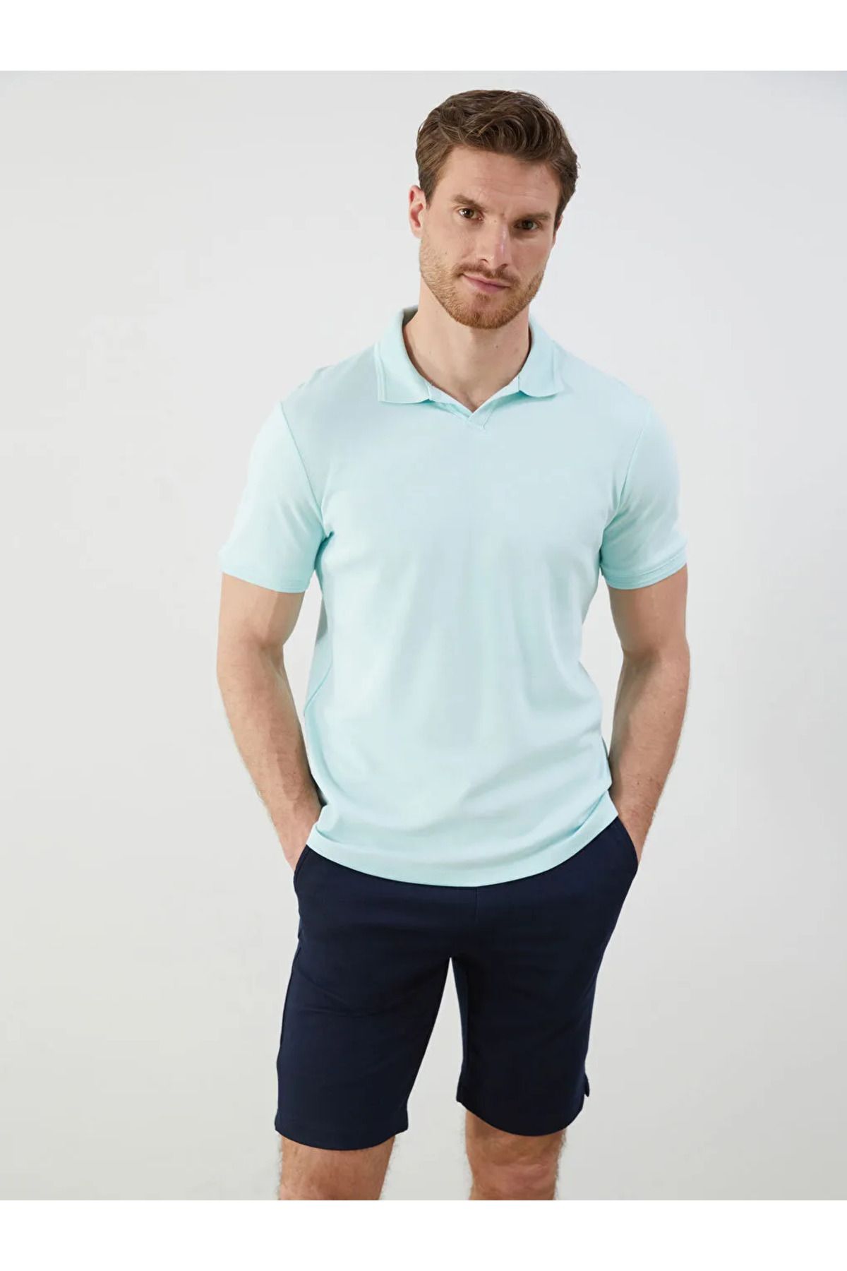 LC Waikiki LCWAIKIKI Classic Turkuaz Polo Yaka Düz İnterlok Erkek Tişört