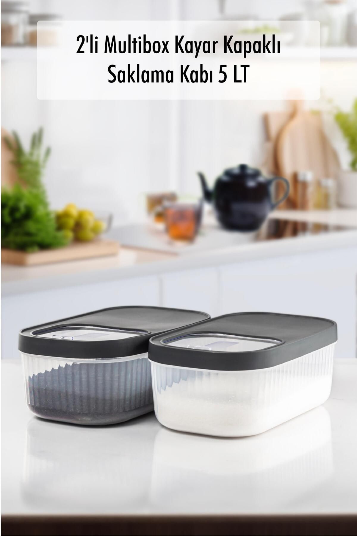 Shop58 2'Li 5 LT Multibox Kayar Kapaklı Saklama Kabı & Erzak Kabı & Toz Ve Tablet Deterjan Kutusu
