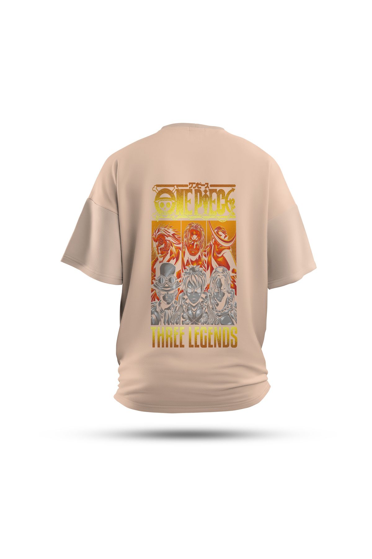 Zestia Unisex T-Shirt, One Piece Anime Sırt Baskılı, Regular, %100 Pamuk, Krem T-Shirt No: 00154