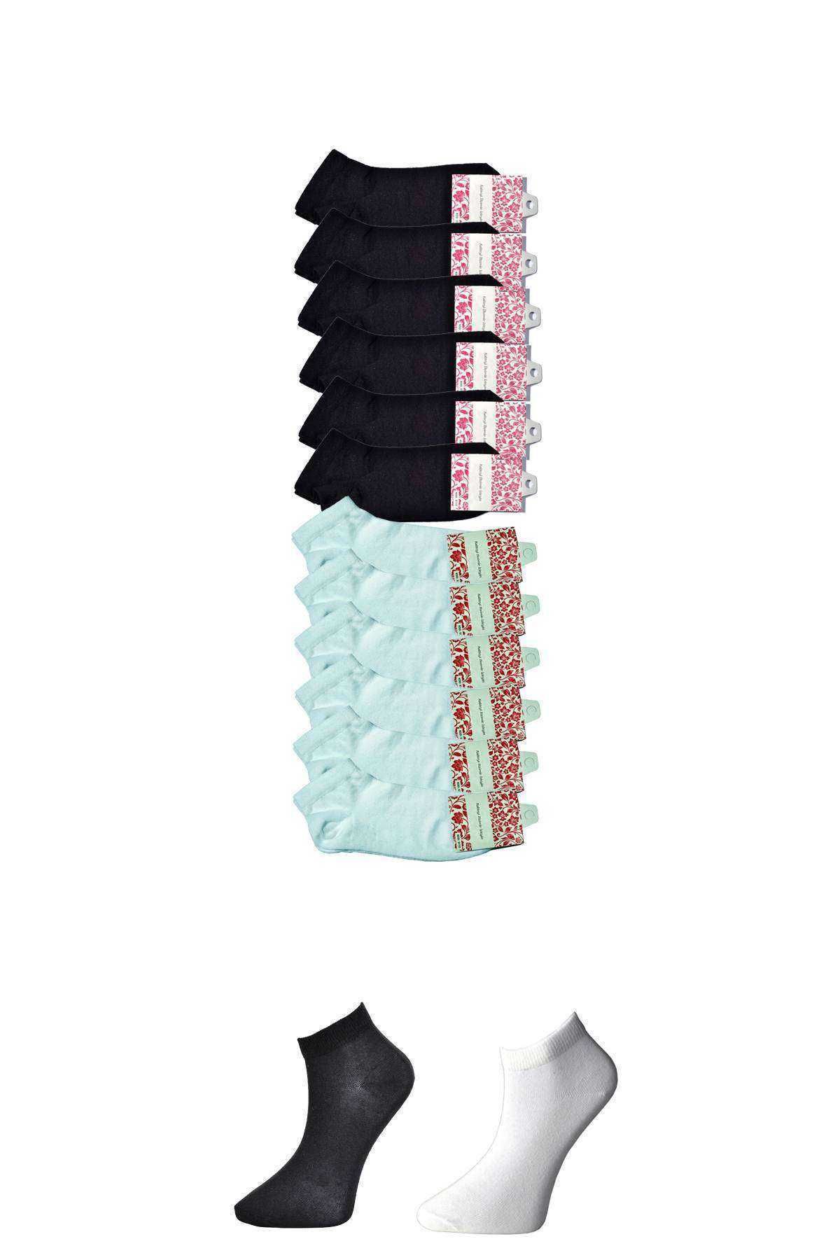 Shop58 Siyah ve Beyaz Kadın Bilek Çorap 12 çift