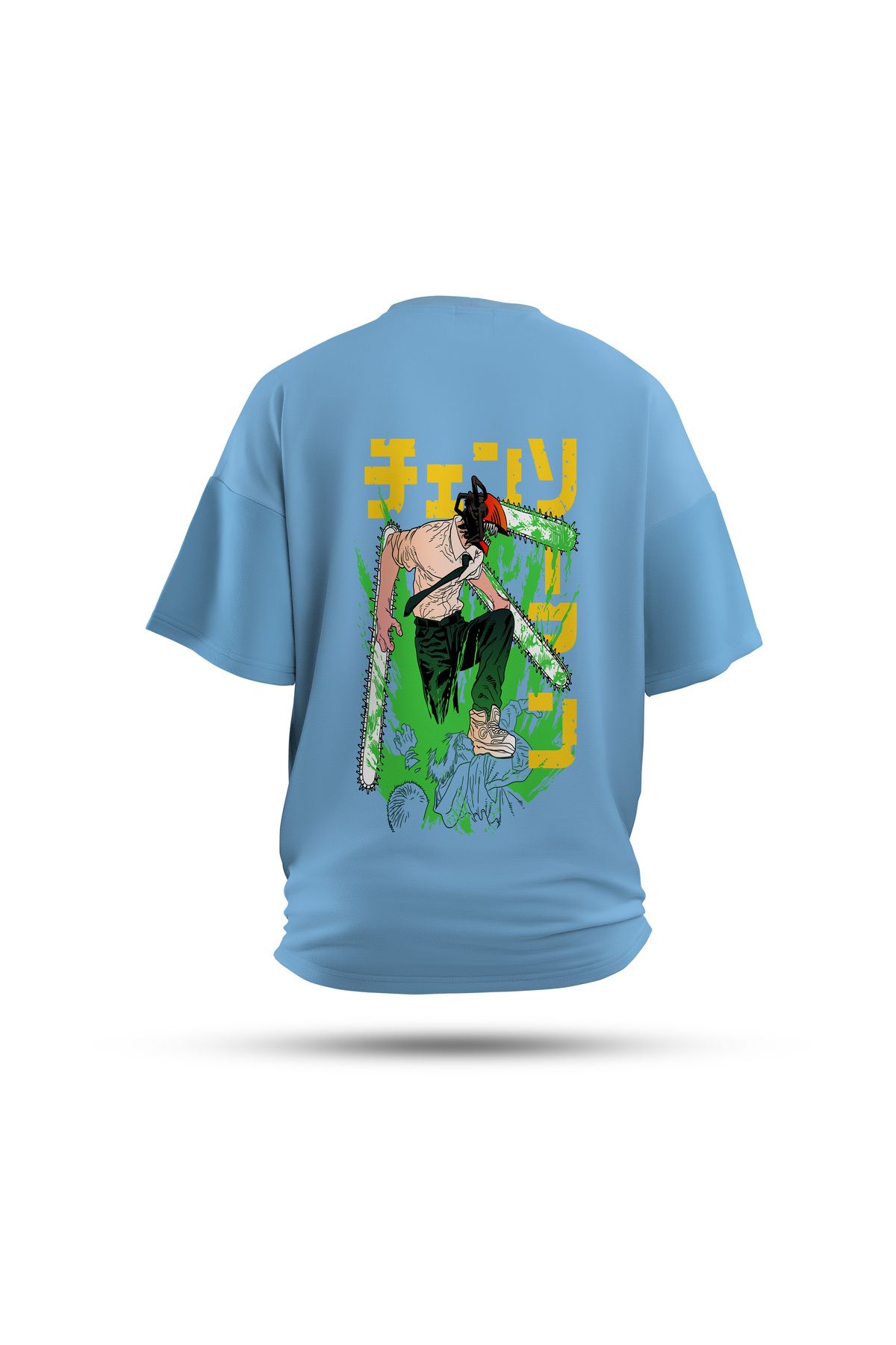Zestia Unisex T-Shirt, Chainsaw Anime Sırt Baskılı, Regular, %100 Pamuk, Mavi T-Shirt No: 00174
