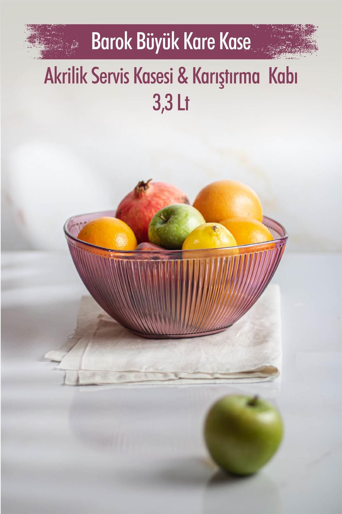 Shop58 Akrilik Barok Mürdüm Büyük Kare Meyve & Salata Kasesi & Karıştırma Kabı / 3,3 Lt (CAM DEĞİLDİR)