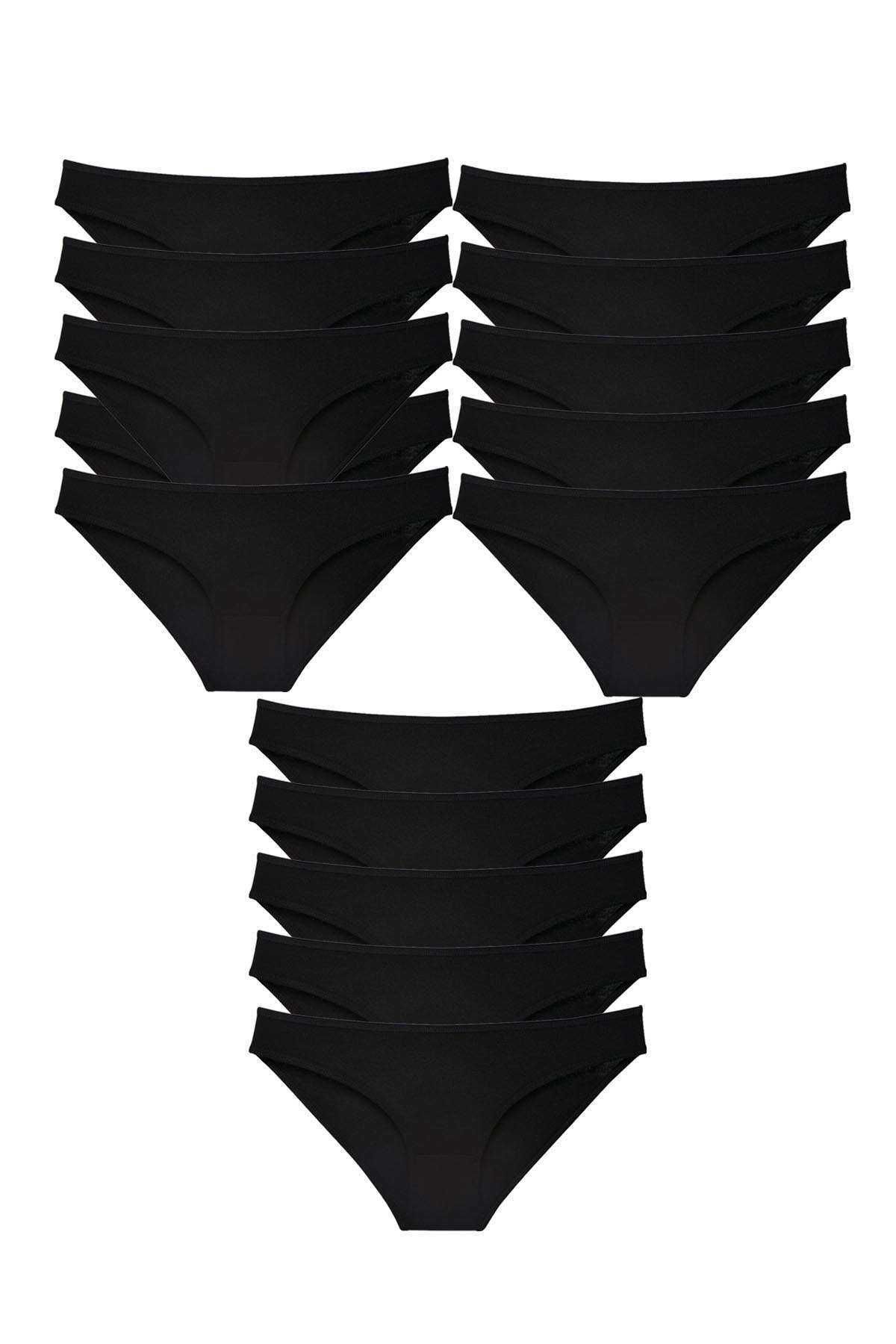 Shop58 15 adet Süper Eko Set Likralı Kadın Slip Külot Siyah