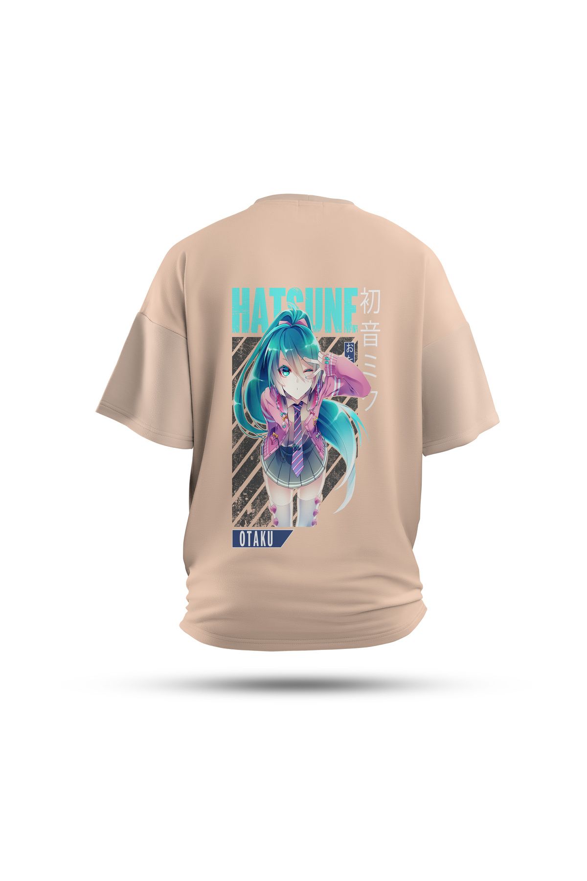 Zestia Unisex T-Shirt, Miku Hatsune Anime Sırt Baskılı, Regular, %100 Pamuk, Krem T-Shirt No: 00170