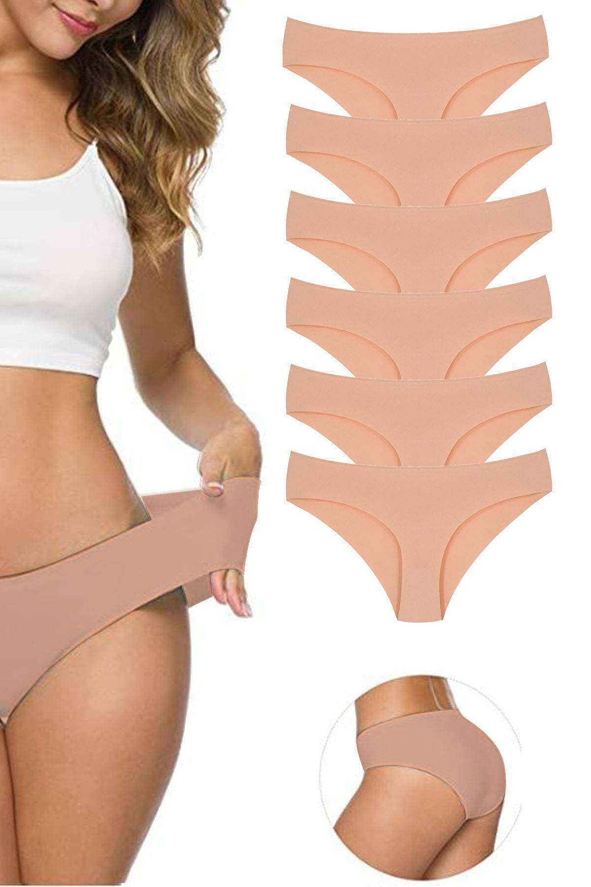 Shop58 6 Adet Kadın Dikişsiz Lazer Kesim Esnek İz yapmayan Külot Ten