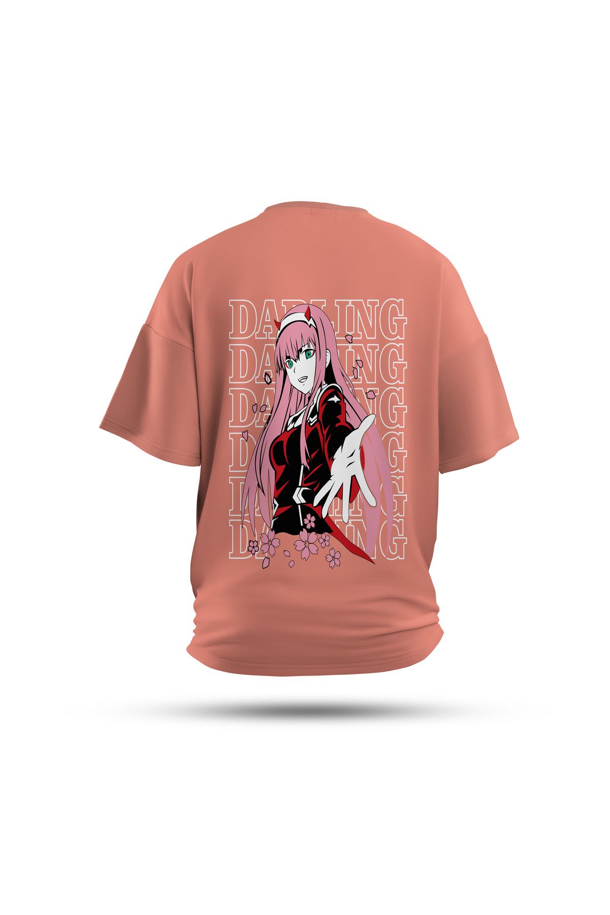 Zestia Unisex T-Shirt, Darling Zero Two Anime Sırt Baskılı, Regular, %100 Pamuk, Somon T-Shirt No: 00177