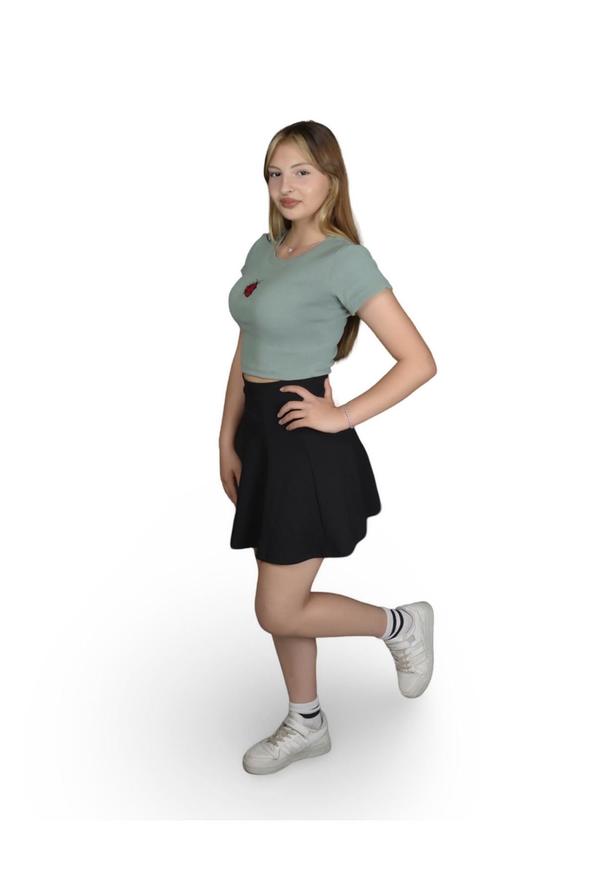 MODA Holisavra Uğur Böceği Desenli Penye Crop
