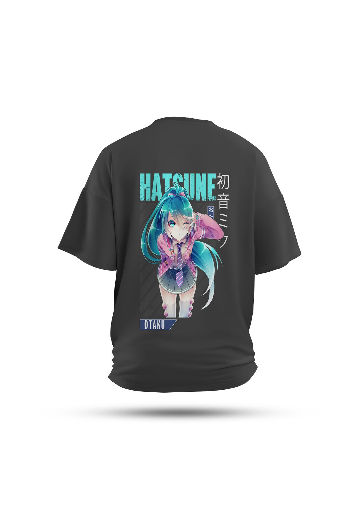 Zestia Unisex T-Shirt, Miku Hatsune Anime Sırt Baskılı, Regular, %100 Pamuk, Antrasit T-Shirt No: 00170