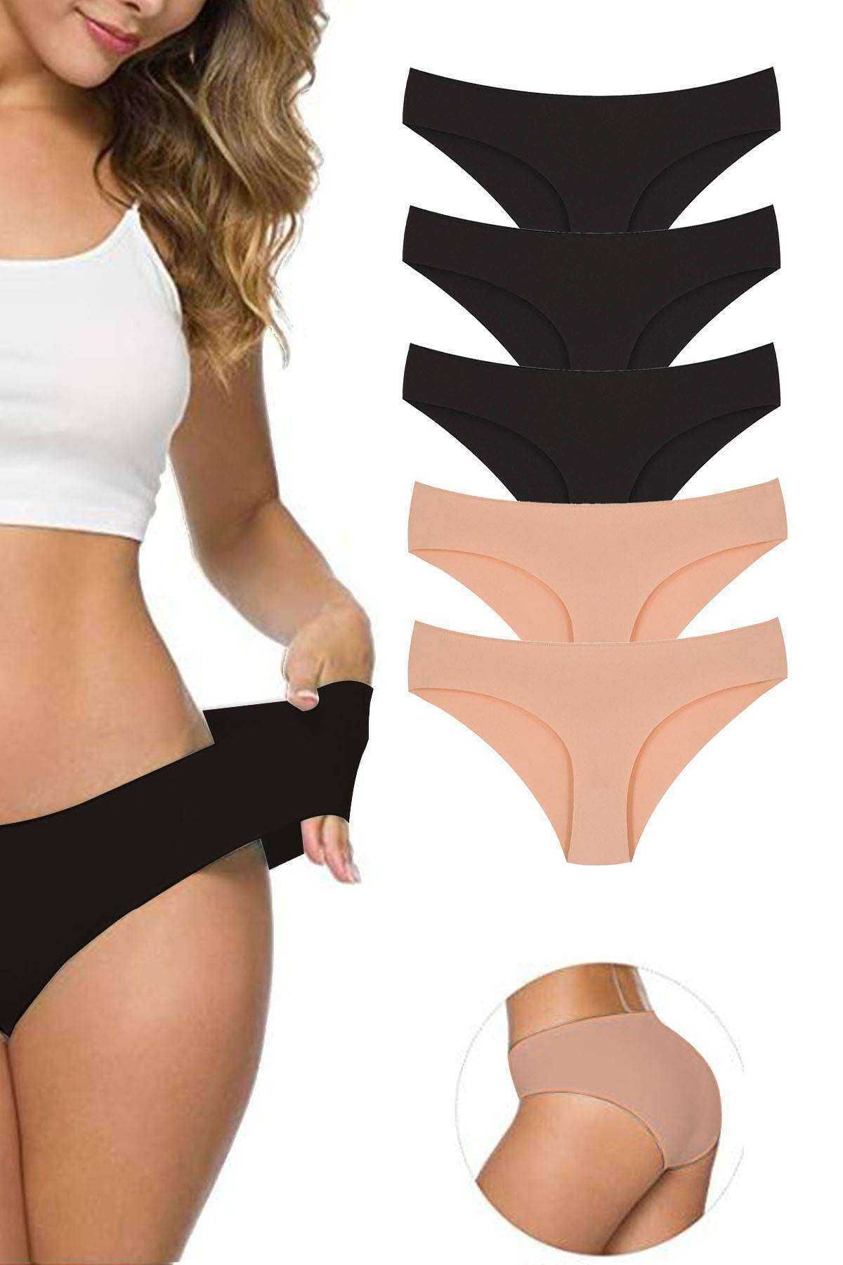 Shop58 5 Adet Kadın Dikişsiz Lazer Kesim Esnek İz yapmayan Külot