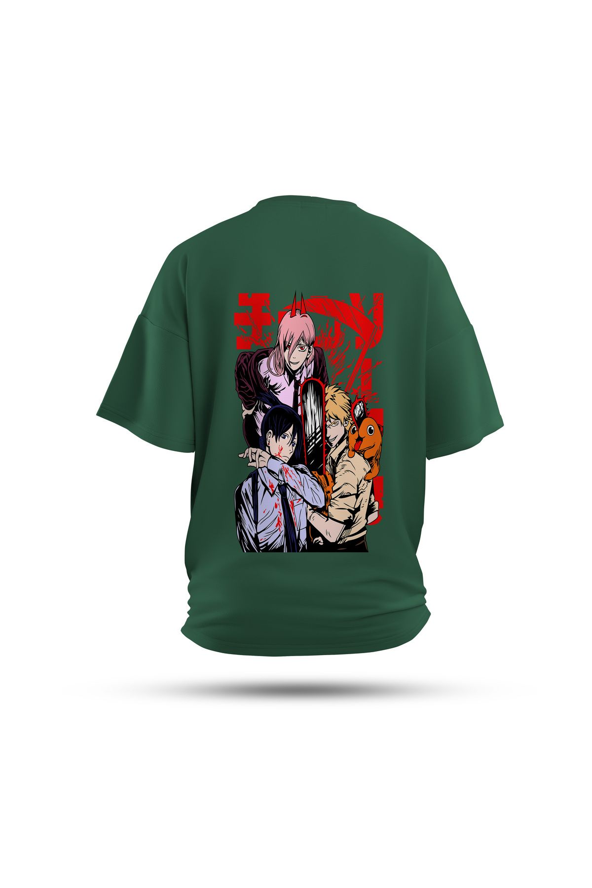 Zestia Unisex T-Shirt, Chainsaw Anime Sırt Baskılı, Regular, %100 Pamuk, Yeşil T-Shirt No: 00164