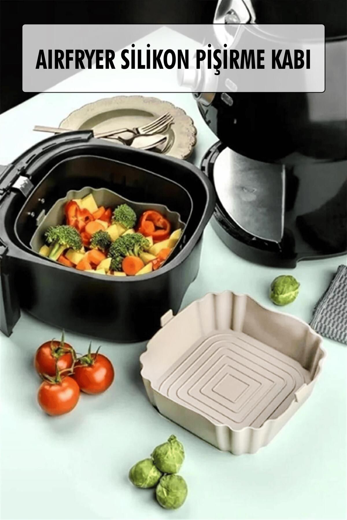 Shop58 Bütün Airfryer'lere Uyumlu Krem Silikon Pişirme Kabı