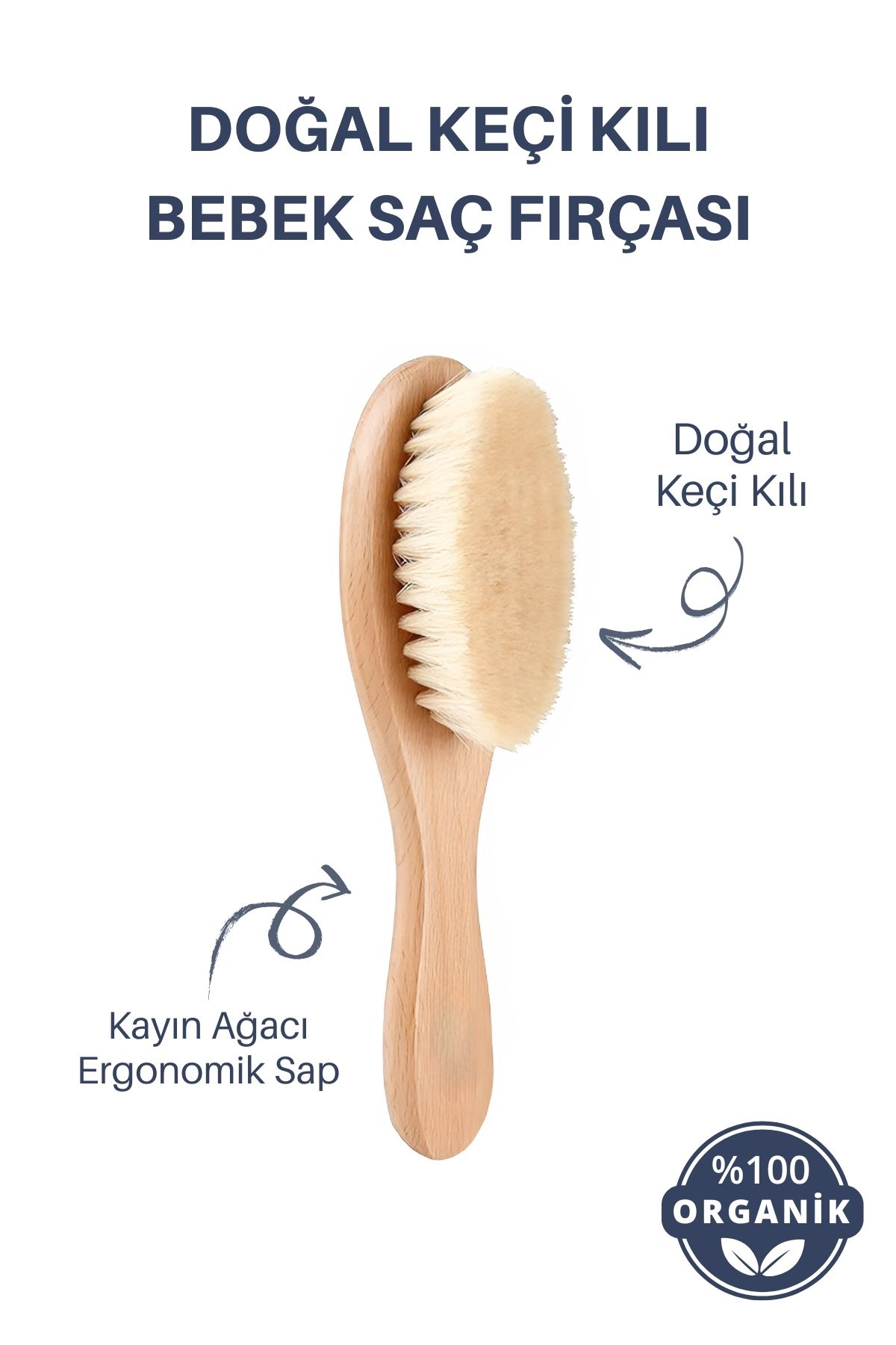 Nami Baby %100 Doğal Yumuşak Keçi Kıllı Bebek Fırçası – Yeni Doğanlar İçin Uygun Ahşap Saplı