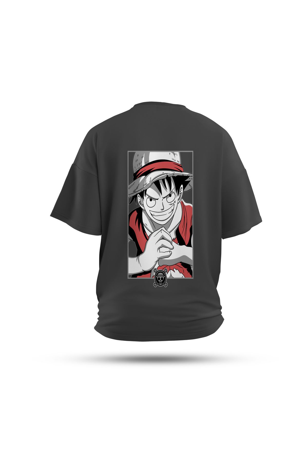 Zestia Unisex T-Shirt, One Piece Luffy Anime Sırt Baskılı, Regular, %100 Pamuk, Antrasit T-Shirt No: 00142
