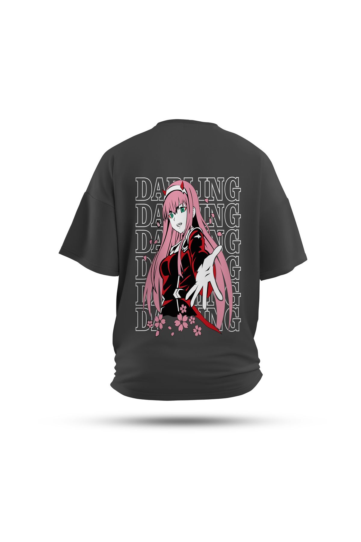 Zestia Unisex T-Shirt, Darling Zero Two Anime Sırt Baskılı, Regular, %100 Pamuk, Antrasit T-Shirt No: 00177