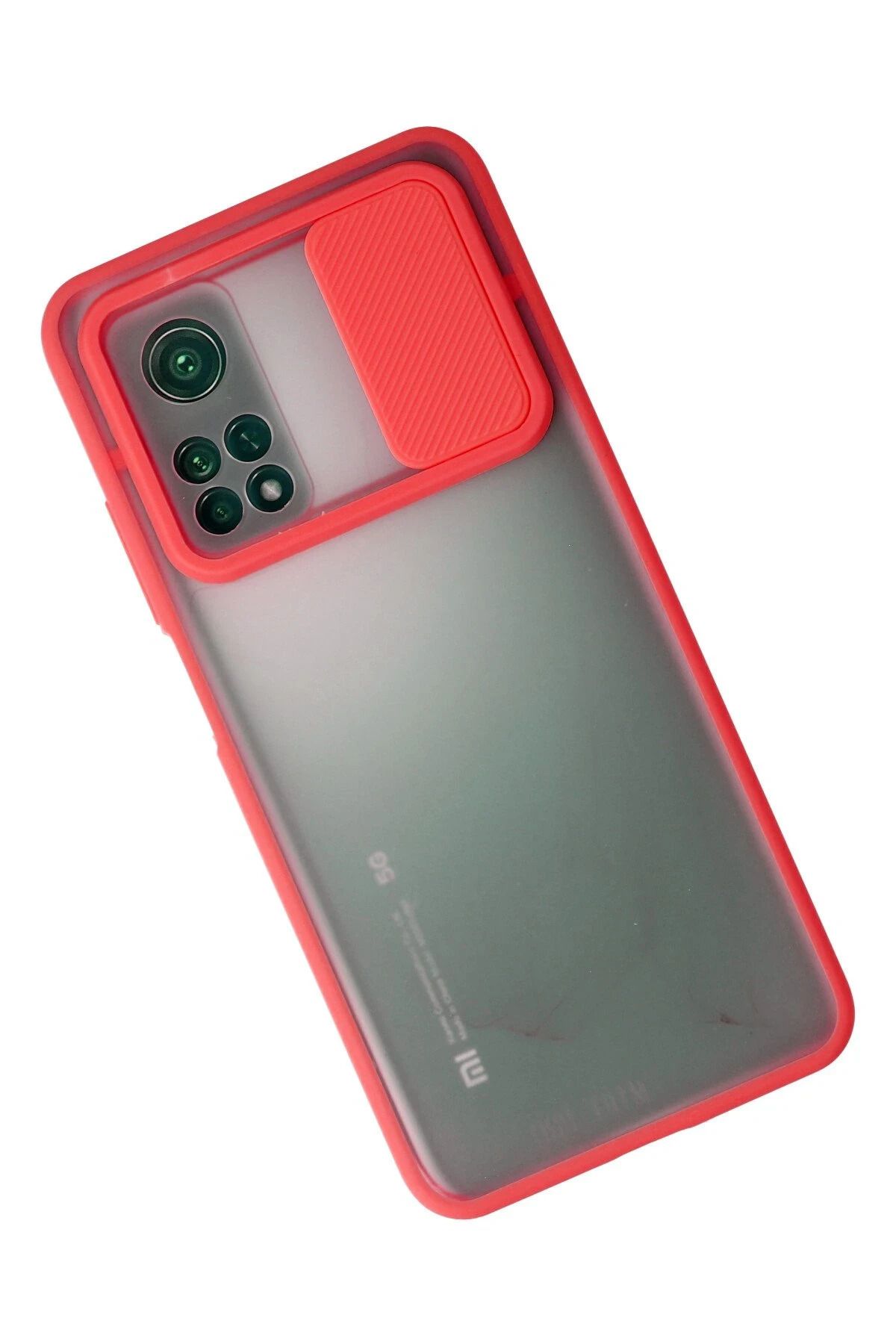 NewFace Xiaomi Mi 10T Kılıf Palm Buzlu Kamera Sürgülü Silikon - Kırmızı NRMSA